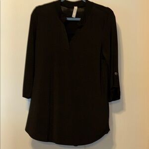 Honeyme Black 3/4 Sleeve Mandarin Collar Blouse